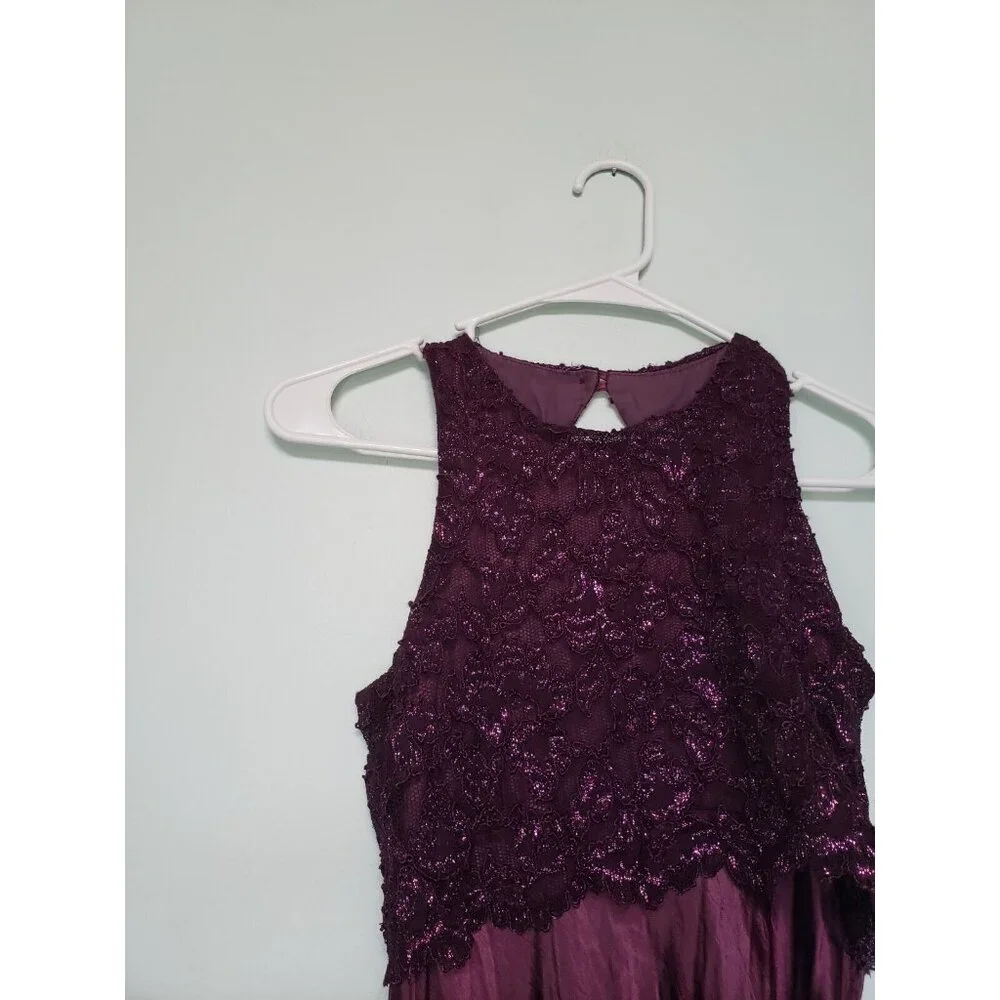 Vtg Maurices Junior XS S Formal Dress Sleeveless Purple Sparkly Lace Round Neck - Picture 4 of 5